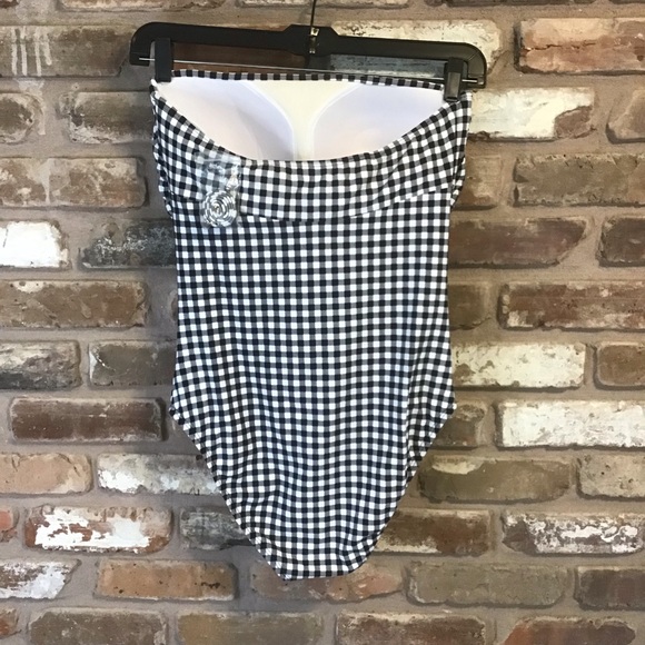 ALEX MARIE Black White Checkmate Gingham Shirred Bandeau One Piece Swimsuit NEW - Picture 3 of 6